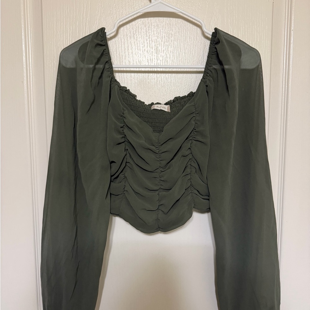 Altered State Women's Olive Green Ruched Long Sleeve Top